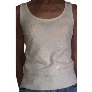 89th & Madison White Sparkle Scoop Neck Knit Tank